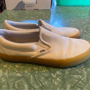 Men’s Size 8 Vans White Canvas Slip-Ons with Gum Rubber Soles